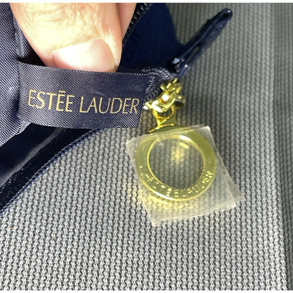 Vintage Estee Lauder Cosmetic Bag Blue Vinyl Spotted Makeup Pouch New No Tags - Picture 7 of 9